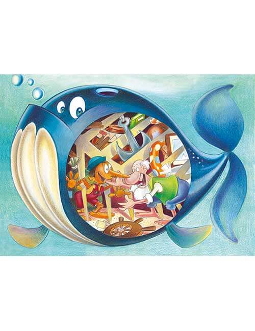 Puzzle bambini pinocchio e geppetto balena