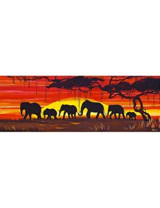 Art puzzle 1000 pezzi panoramico elefanti tramonto africa