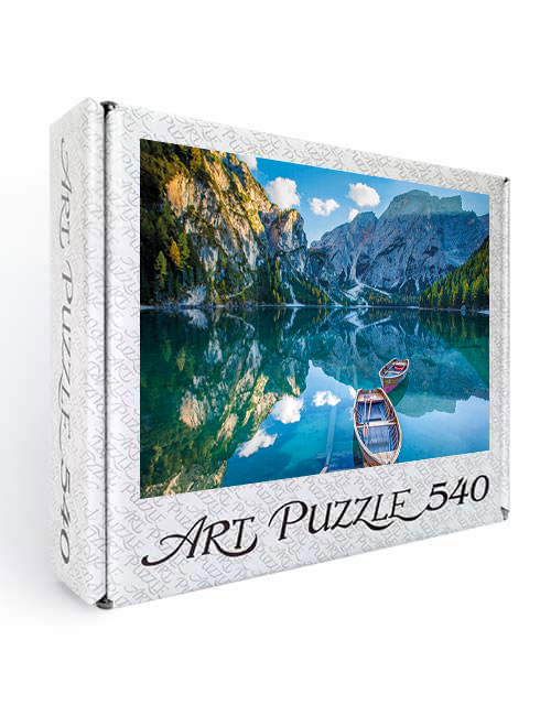 Art Puzzle 540 pezzi Lago Braies barche Dolomiti scatola